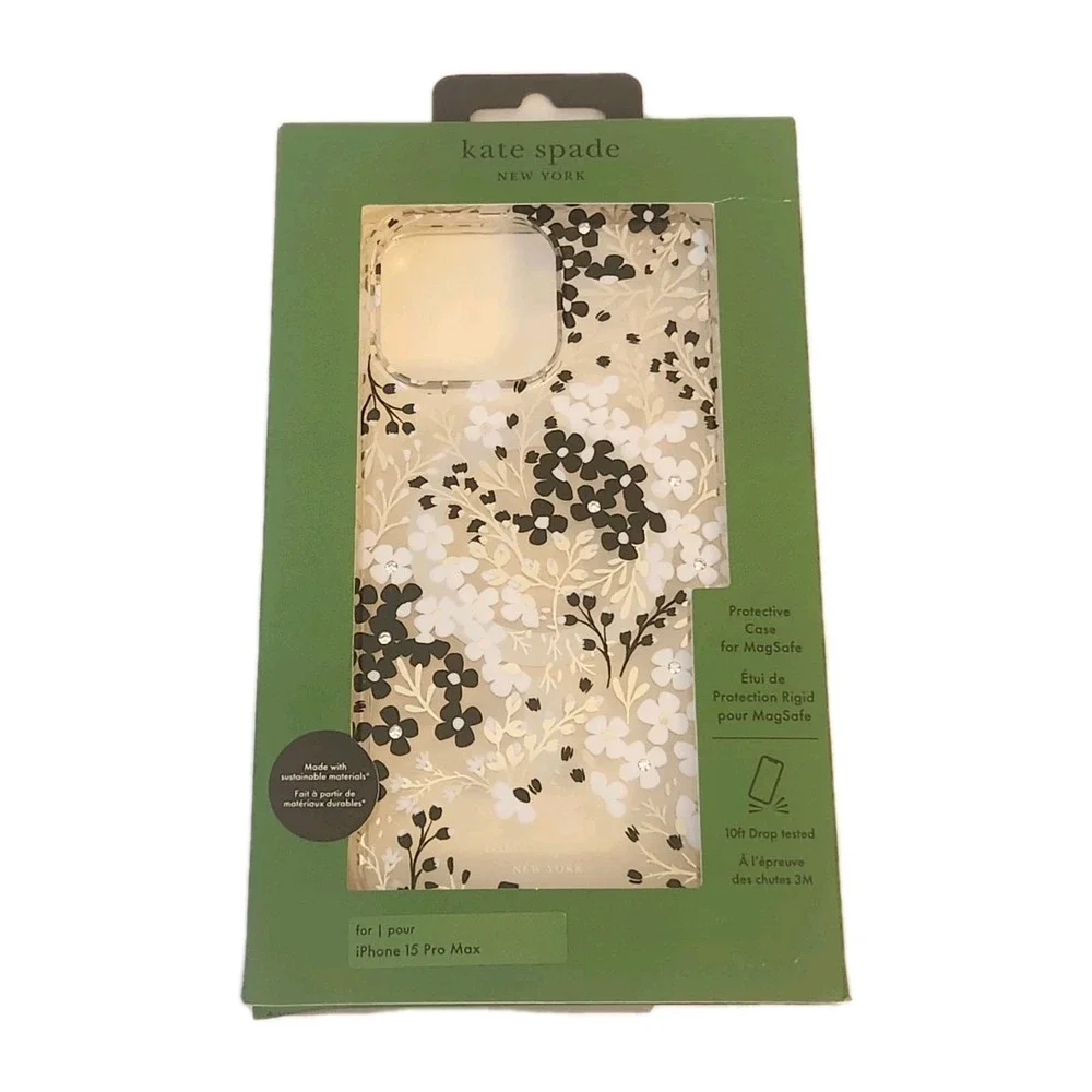 kate spade New York Case for iPhone 15 Pro Max w MagSafe Clear Floral Gold Black
